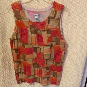 Chico's Pink, Orange & Brown Geometric Sleeveless Tank